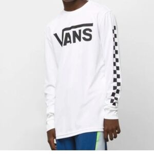 Mens Vans White Long Sleeve with Black Checkered Design - Size M Great Condition